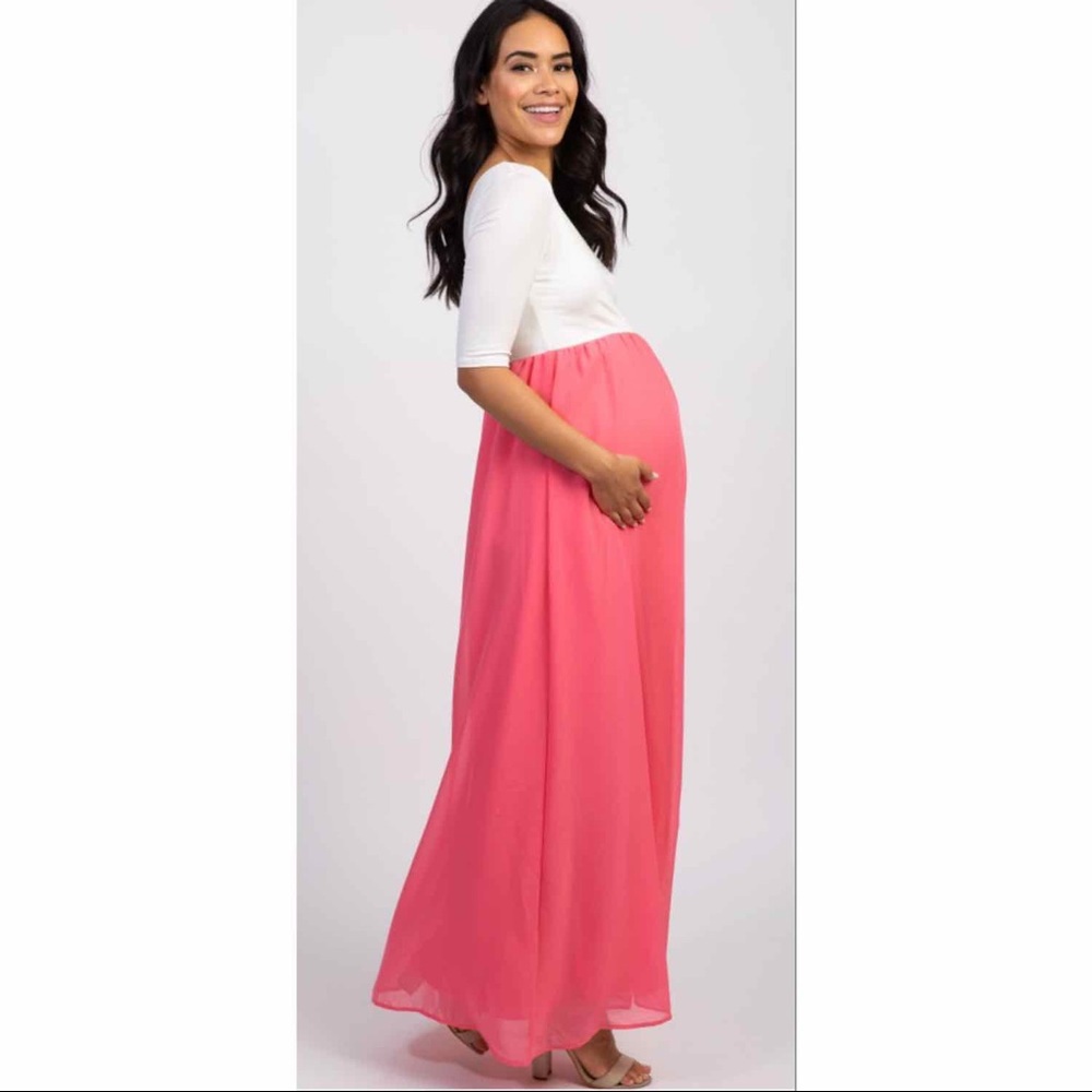 Pinkblush Women’s Maternity Chiffon Coral Maxi Dress